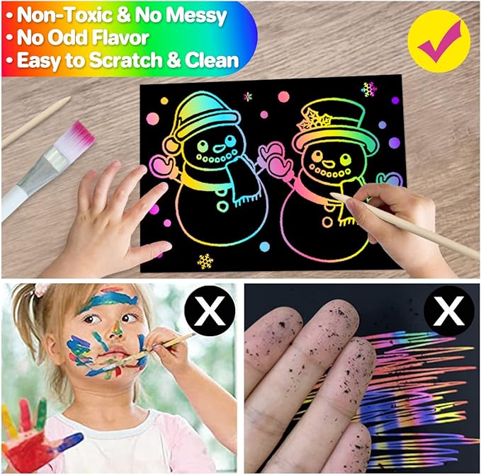 Scratch Paper Art Gifts: Rainbow Scratch Off Art-Craft Supplies Kits Pad for 3 4 5 6 7 8 Year Old Boys Girls Toys for Birthday Christmas Halloween Thanksgiving Party Favors Fun Games