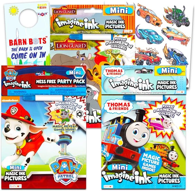 Imagine Ink Coloring Book Set for Toddlers Kids - 3 Magic Ink Books Featuring Paw Patrol, Thomas the Train, Lion Guard with Invisible Ink Pens and Stickers (Mess Free Coloring)