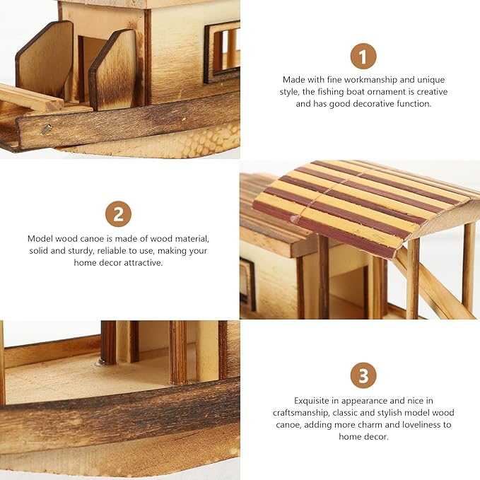 Vaguelly Boat Model Fishing Boat Decor Model Wood Canoe Juguetes Adultos Wood Trim Retro Model Mini Sailboat Figurine Wood Crafts for Kids Model Fishing Boat Wooden Boat Decorate Gift