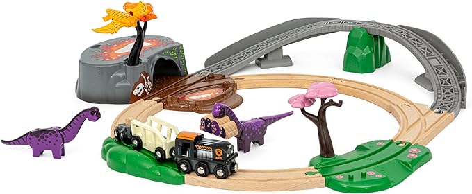 BRIO World – 36094 Dinosaur Adventure Set | Deluxe Toy Train Set for Kids Aged 3 Years Up | Includes Playful Dinosaurs & Scenic Pieces | Compatible with BRIO Train Sets