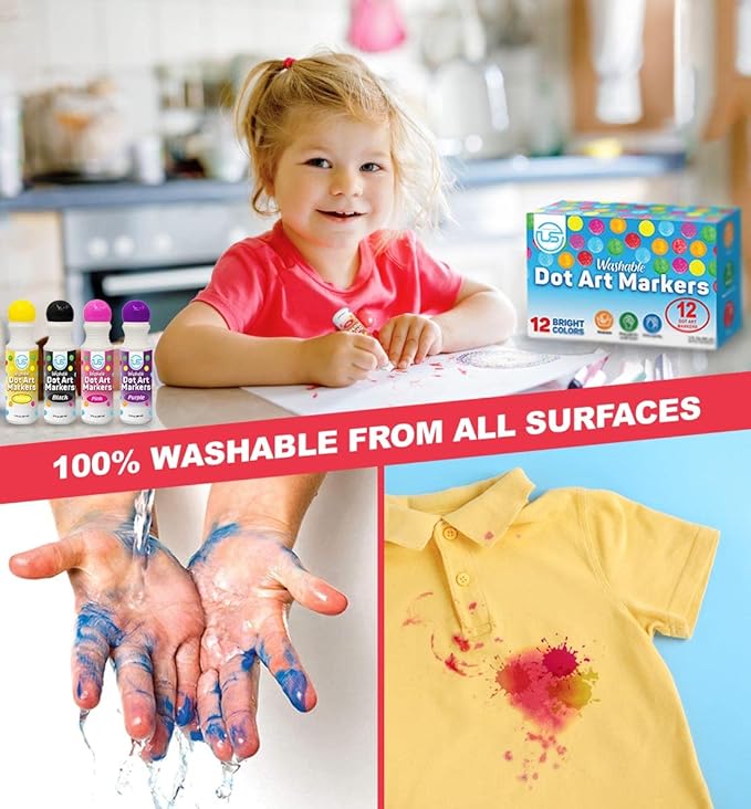Dot Markers for Toddlers Activities and Kids 12 Colors Washable Bingo Daubers, Dot Art, Toddler Art and Crafts, Bingo Markers and Includes a Free Dotting Markers Activity Book