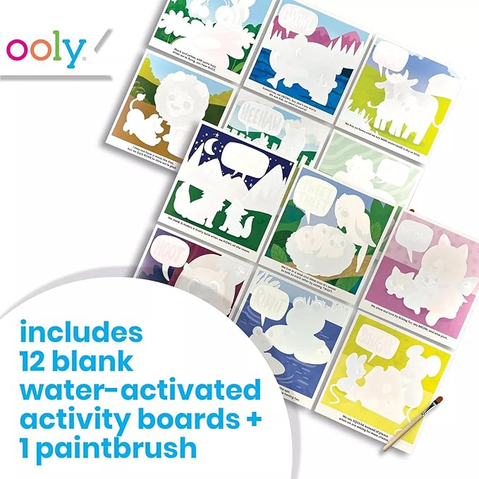 Ooly Water Amaze - Includes 12 Reveal Boards & Brush, Reusable Reveal Pads for Kids, Coloring Books for Toddlers, Paint with Water Books Ages 2+, Baby Animals