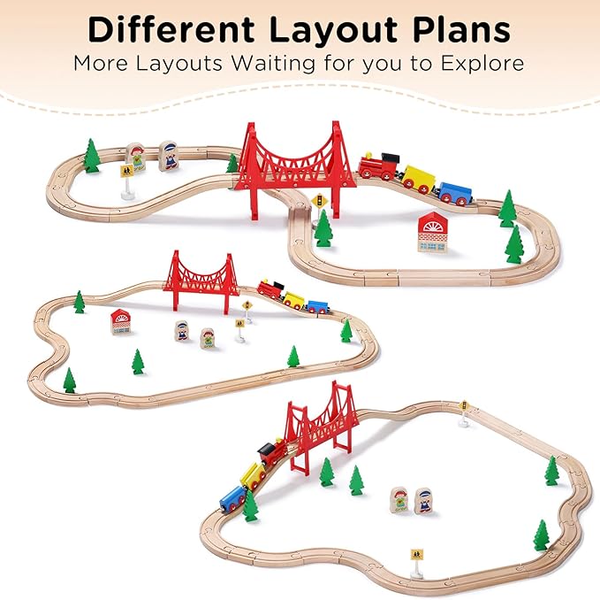 SainSmart Jr. Wooden Train Set - Interactive Police Playset for Kids | Building Toy with Train, Figures & Accessories | Compatible with Brio, Thomas, Melissa and Doug | Educational STEM Gift (Village)