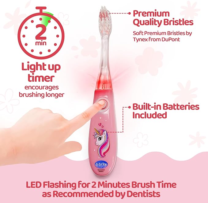 Lily's Home Kids Flashing Timer Toothbrush Kids with Soft Bristles, Rising Cup & Cover - Fun 2-Min Light-Up Brushing for Children - Toddler Toothbrush Soft Toothbrush Kit (Unicorn)