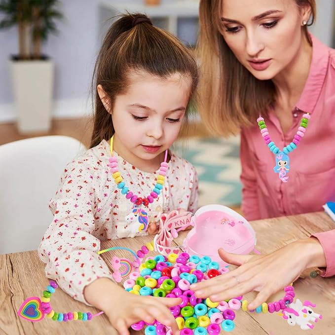 Jewelry Making Kit for Girls Unicorn Mermaid Charm Necklace Making Supplies Beads Set Birthday DIY Arts and Crafts for Girls