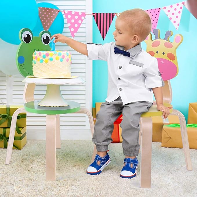 iPlay, iLearn 10 Inch Kids Solid Hard Wood Animal Chair, Stackable Wooden Finished, Preschool, Daycare, Bedroom, Playroom, Nursery Seat, Giraffe Furniture Stool for Toddlers, Children, Boys, Girls