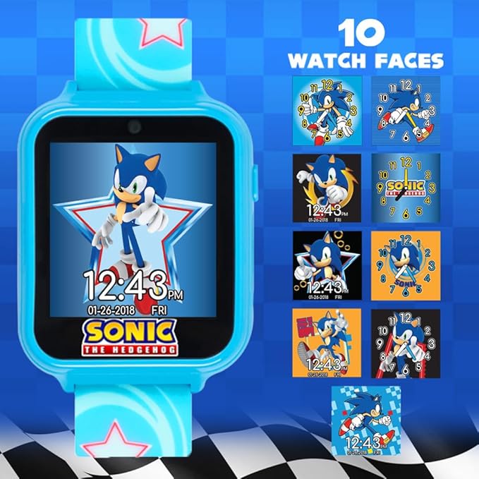 SEGA Sonic the Hedgehog Educational Learning Touchscreen Smart Watch Toy for Boys, Girls, Toddlers - Selfie Cam, Learning Games, Alarm, Calculator, Pedometer (Model: SNC4055AZ)