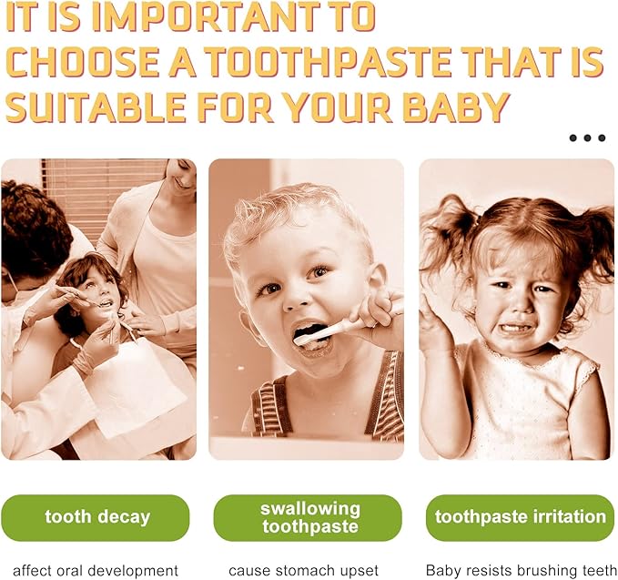 Kids Foam Toothpaste with Low Fluoride, Orange and Strawberry Flavor, Safe Natural Formul, Perfect for U-Shape Electric Toothbrush