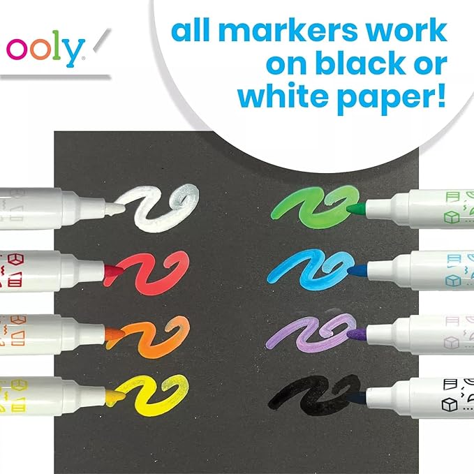 Ooly Shrink-Its DIY Shrinking Art & Vivid Pop Marker Kit, 40 Pre Cut Shrinking Charms, 6 Cords & Chains, 8 Water Based Paint Markers for Kids in Classic Colors