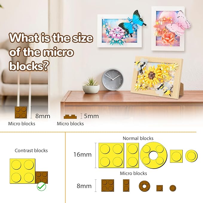 QLT QIAOLETONG Butterfly Insects Flowers Photo Frame Micro Mini Bricks Building Set, Botanical Collection Wall Art Home Office Decor, Ideas Gift Building Toy for Boys Girls Adults（P2277）