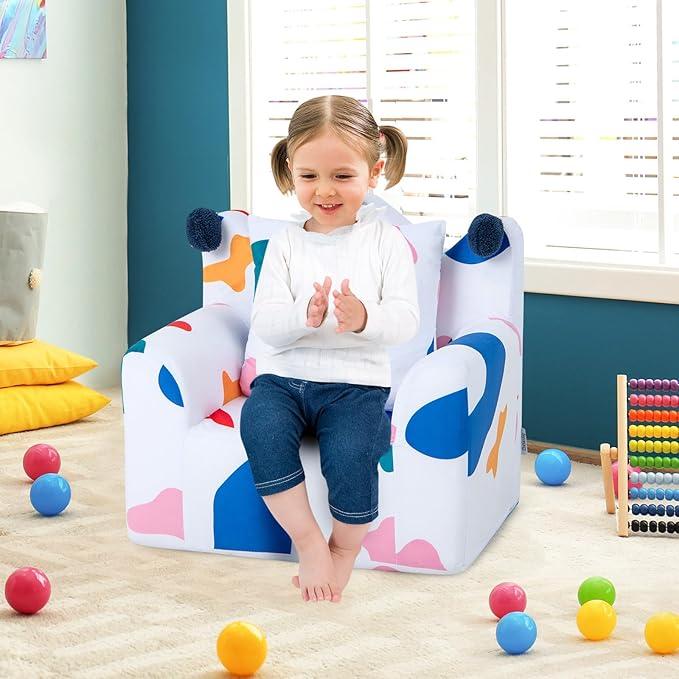 Costzon Kids Couch, Foam Filled Children's Sofa Armchair with Padded Pillow, Washable Velvet Cover & Soft Sponge Filling, Upholstered Sofa Chair Gift for Preschool, Playroom, Toddler Couch (Leaf)