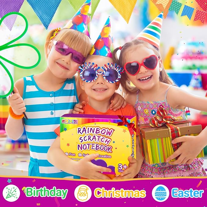 pigipigi Party Favor Toy for Kids: 24 Pack Rainbow Art Scratch Notebook, Colorful Craft Scribble Paper Magic Black Drawing Pad kit, Activity Gift Set for Girl Boy Children Birthday Christmas