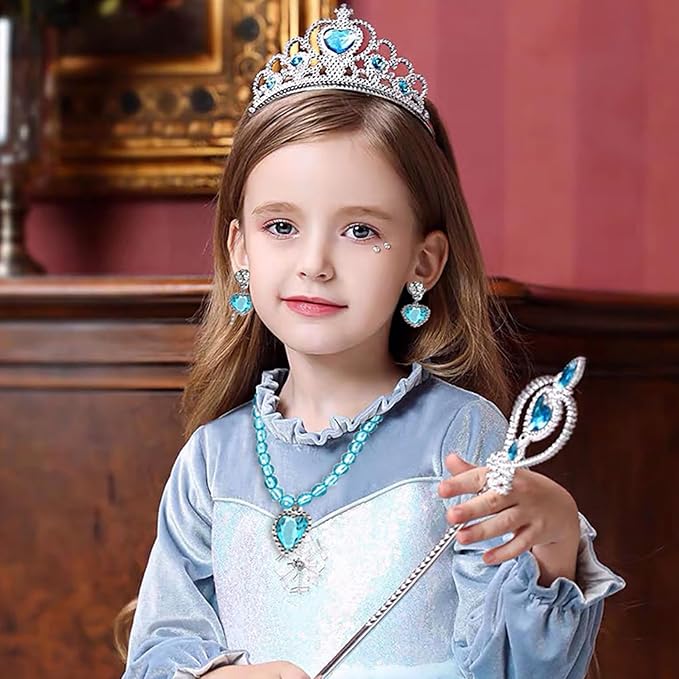 Princess Cape Set Dress Up Accessories Party Cosplay Cloak Costumes with Tiara Crown Wand Wig Golves for Little Girls