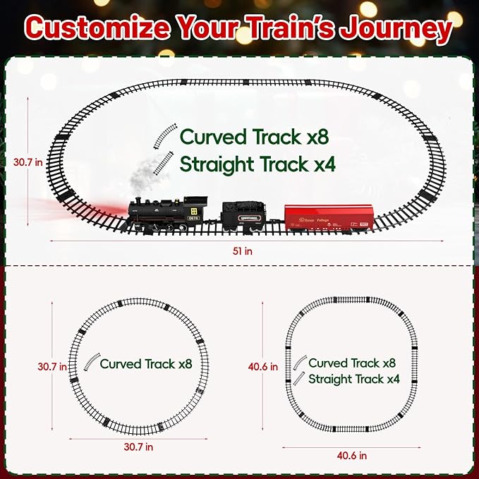 Train Set, Electric Train Set Toys with Smoke, Lights & Sound, Train Set for Under Christmas Tree with Steam Locomotives, Cars and Tracks, Christmas Train Toys for 3 4 5 6 7+ Years Old Kids