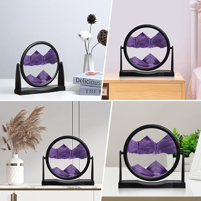 MXYATCJ | Moving Sand Art | Sand Art Liquid Motion | Sand Art Pictures | 3D Deep Sea Sandscape | Glass Sand Art Display | Sand Relaxing Gift for Adult | Home Office Decor | Desktop Toys | (8'' Purple)