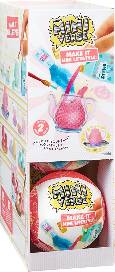 Make It Mini Lifestyle Series 2 Party Pack (6 Pack) Mini Collectibles MGA's Miniverse, Mystery Blind Packaging, DIY, Crafts, Resin Play, Replicas, Molds, Teapots, Teacups, Candles, Vase Collectors, 8+