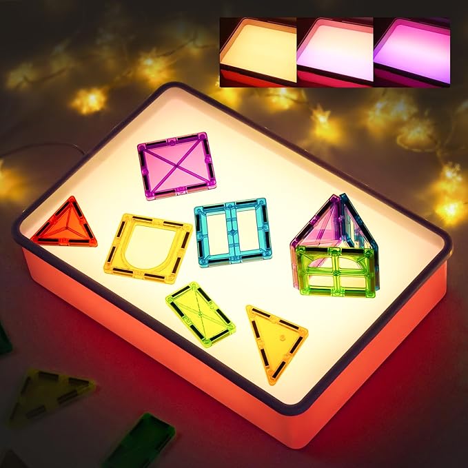 PreTrans Sand Painting Light Box – Kids’ Light Table for Creative Art, 3 Color Temperatures & 10 Brightness Levels, Classroom & Home Use - Pink