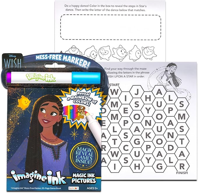 Disney Wish Coloring and Activity Book Set - Bundle with Asha and Star Imagine Ink, Play Pack, Stickers, More | Disney Wish Grab n Go Set for Kids