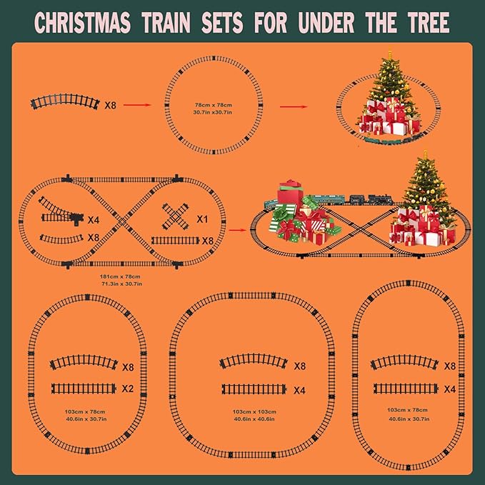 Electric Train Sets for Kids Metal Alloy Christmas Train Toys Steam Locomotive, Glowing Passenger Carriages, Luxury Tracks, Light & Sounds Rechargeable Birthday Gifts for Boys Girls Red Green …