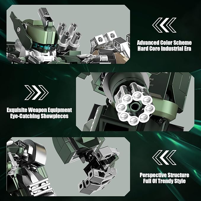 Mech Building Blocks Set for Adults，Motorized Robot Model Building Kit with Multiple Weapons, Hard Core Industrial Style Collectible Gifts for Man Boys Ages 12+ (1403 PCS)