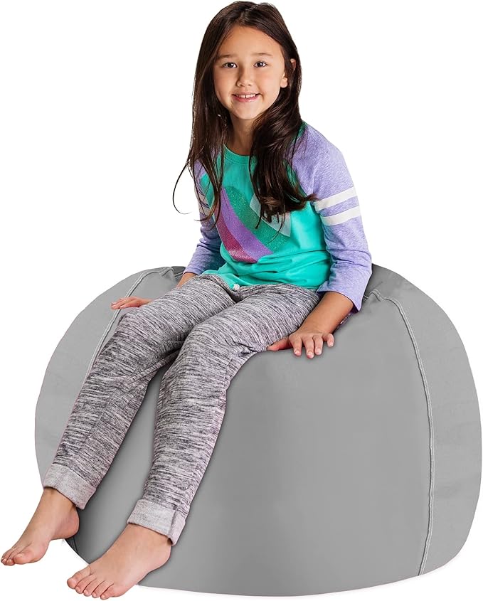 Posh Stuffable Kids Stuffed Animal Storage Bean Bag Chair Cover - Childrens Toy Organizer, X-Large 48" - Canvas Bubbles Blue and White
