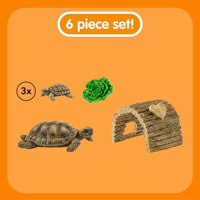 Schleich Wild Life 6-Piece Tortoise Toy Figure with Hatchlings and Turtle Home Playset for Kids Ages 3-8, Brown