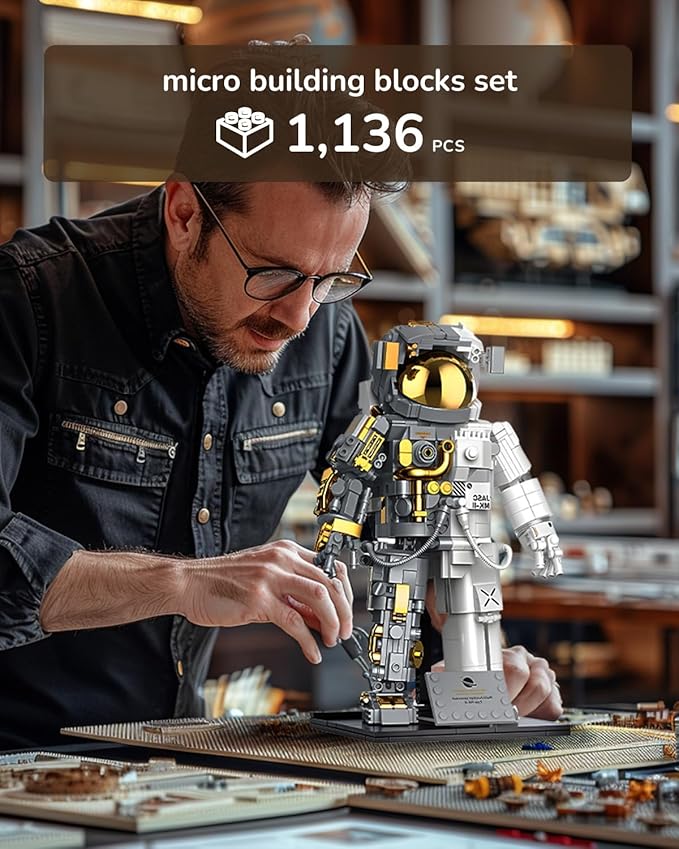 Kimiangel Astronaut Building Block Sets, Building Sets for Adults, Space Astronaut Building Block Set, 966 Pcs Astronaut Building Set for Adults