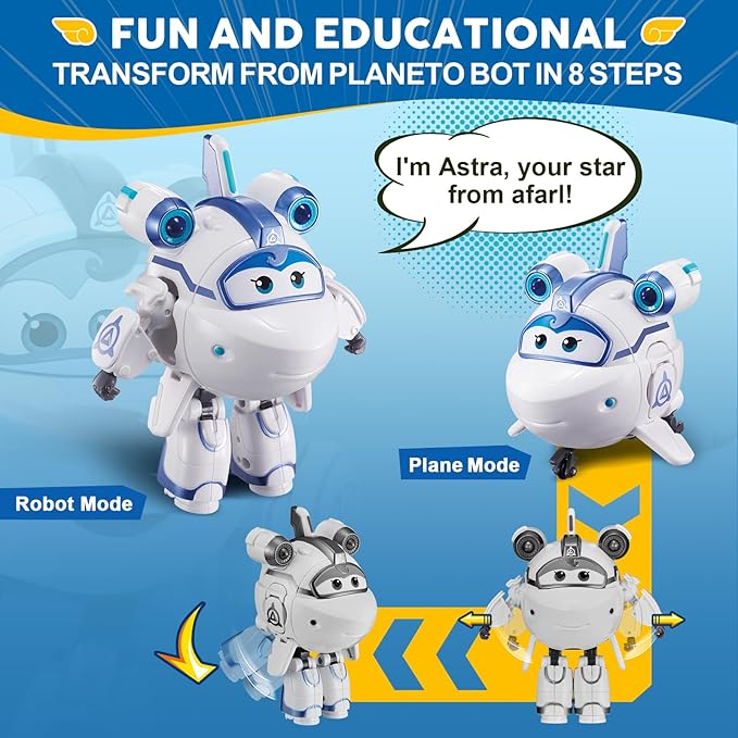 Super Wings 5" Transforming Supercharged Astra Airplane Toys Action Figure, Airplane to Robot in 10 Steps, Toy Plane Vehicle for 3-5 Year Old Boys & Girls, Birthday Gifts for Preschool Kids,White