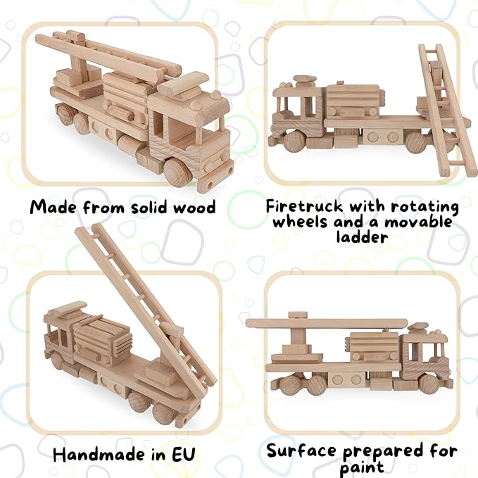 Wooden Fire Trucks - Fire Truck Toys for 3 Year Old Boys - DIY Handmade Toys - Realistic Toys for Boys - Preschool Toys & Preschool Learning Activities
