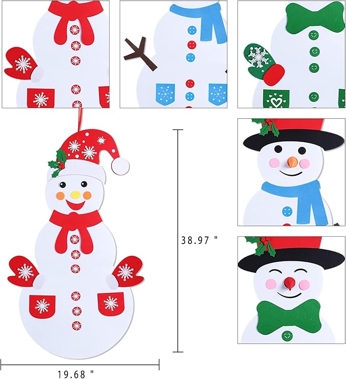 Max Fun DIY Felt Snowman Games Set with58Pcs Crafts Kit Wall Hanging Xmas Gifts for Christmas Winter Holiday Party Decorations (Snowman)
