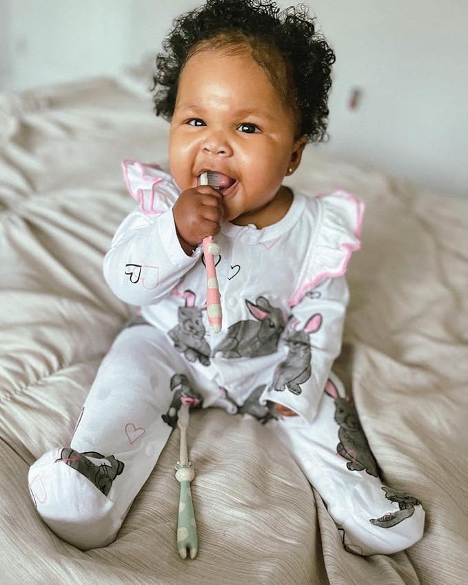 ROARex® All-Natural Eco Friendly Kids Toothbrush Made from Plants - Giraffe 4-36m - Baby to Toddler - Rose/Mint - 4pk | 1% for The Planet Product