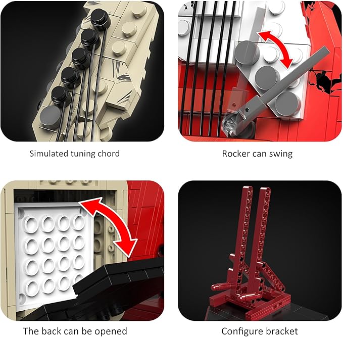 Guitar Music Interactive Building Set for Music Lovers, DIY Guitar Model Toy Compatible with Lego，Reverb Amplifier & Authentic Accessories, Perfect Way to Rock Gift Giving.