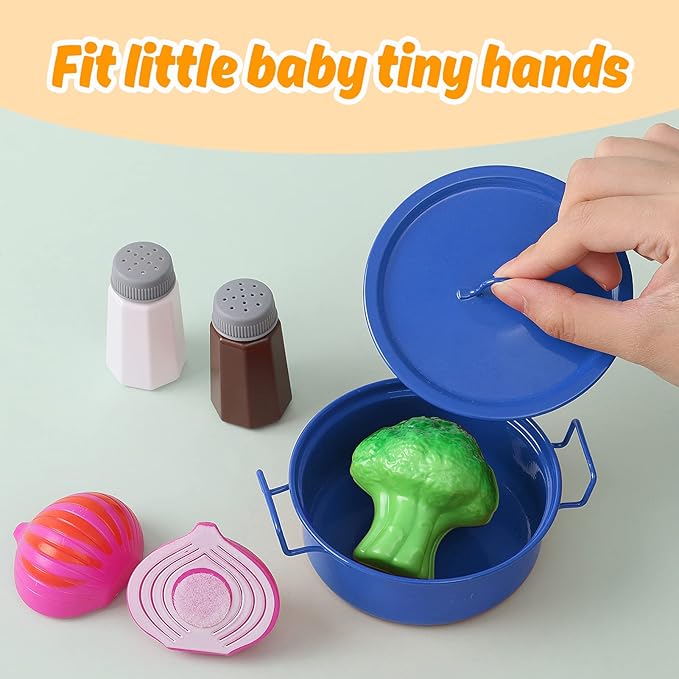 Kids Play Kitchen Toy Accessories Set Toddler Cooking Playset Colorful Stainless Steel Pots and Pans Birthday Gifts for 3+ Girls Boys (Blue)
