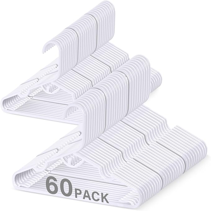 Baby Hangers, 60PCS White Kids Hangers, Multifunctional Kids Clothes Hangers, Toddler Hangers for Kids Toddlers and Children, Durable Hangers for Kids, Stackable Design for Spacing Saving
