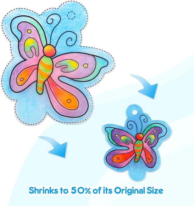 Mocoosy Shrink Plastic Kit for Shrinky Dinks, 148PCS Heat Shrinky Art Sheets for Kids, Clear Frosted Shrink Paper Include Shrinkable Films & DIY Keychain Earring Making Accessories Craft Activity Set