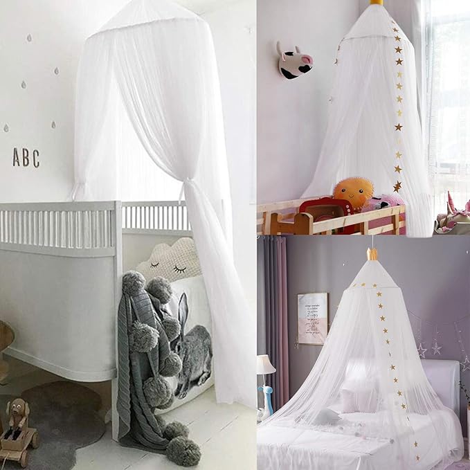 Jolitac Princess Bed Canopy for Girls Room Decor Round Lace Mosquito Net Play Tent Reading Nook Canopies Yarn Girl Dome Netting Castle (White)