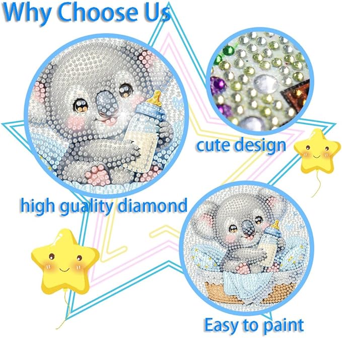 FQOVKYN 4 Pcs Baby Animals Diamond Art Kits for Kids, Cute Animals DIY Diamond Arts Mosaic Kits for Adults Beginner, Full Round Drill Diamond Art Painting for Home Wall Decor Kids Gift 6X6 inch