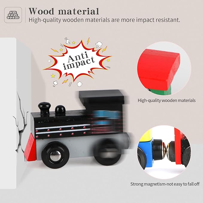 Wondertoys 16 Piece Magnetic Wooden Train Set for Toddlers - Includes Storage Bag and Track Accessories