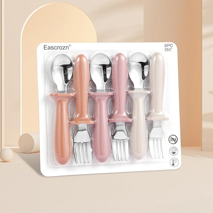 Toddler Spoons and Forks Set, 6 Pack Kids Silverware with Silicone Handle, BPA Free, 18/8 Stainless Steel Children Safe Toddler Utensils, Dishwasher Safe