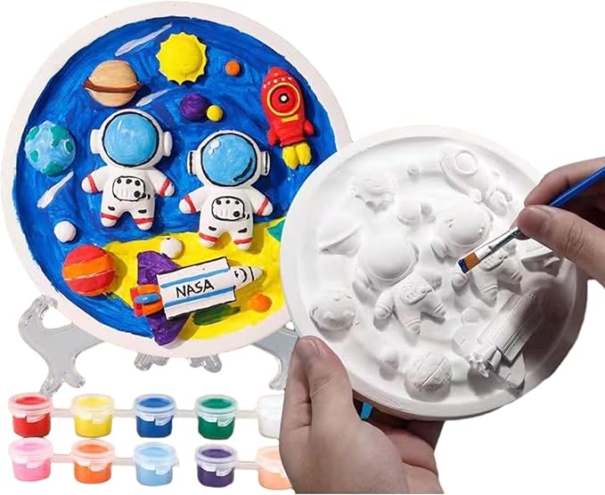 Adults DIY 3D Gypsum Graffiti 3D Colored Gypsum Doll White Embryo Colored Gypsum Painting (includes gypsum board, 12 colors of paint, three-dimensional frame, color palette, and color pens x 2