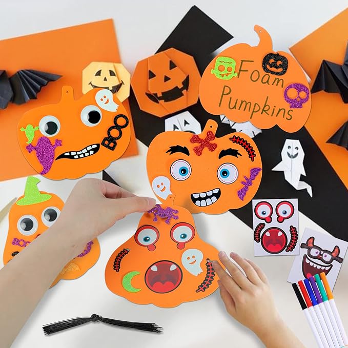 Max Fun 312PCS Halloween Pumpkin Foam Stickers, Halloween Craft Kit for Kids Bulk Glitter Set DIY Self-Adhesive Halloween Decoration