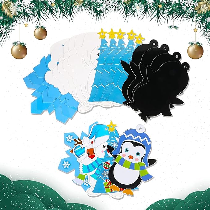 Civaner Christmas Crafts for Kids, Christmas Arts and Crafts DIY Christmas Tree Ornament Kit Make Your Own Christmas Craft Projects for Kids Ages 6-8 8-12, 4 Styles (24 Sets)