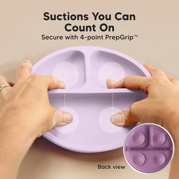 KeaBabies Suction Plates with Lids for Baby - 3-Pack 100% Silicone Suction Plates for Baby, Kids,Toddler Plates,Divided Baby Plates with Suction,Lids, BPA-Free, Microwave, Dishwasher Safe (Amethyst)