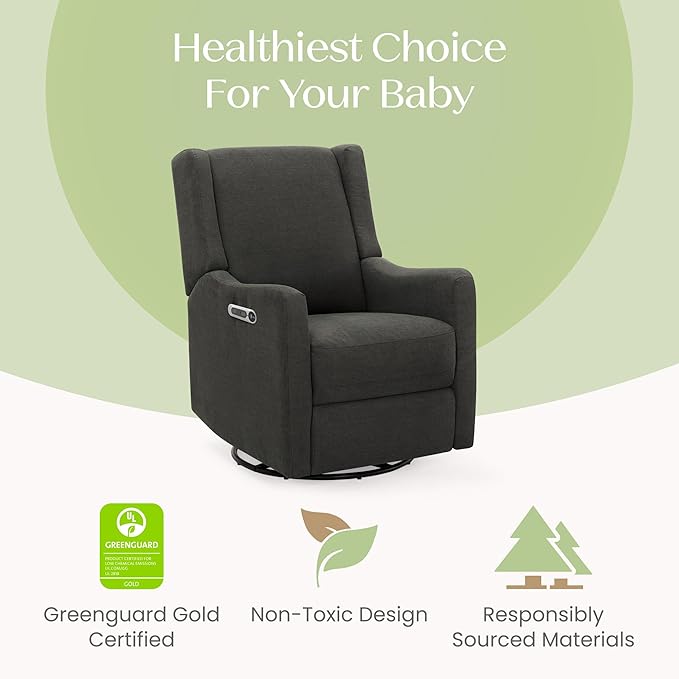 Delta Children Mercer Electronic Power Recliner and Swivel Glider with USB and Type-C Ports in LiveSmart Performance Fabric - Water Repellent & Stain Resistant, Dark Grey