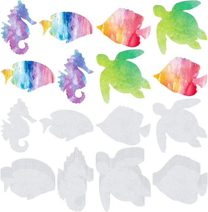 Motipuns 96 Pcs Color Diffusing Paper Sealife 6 Inches Watercolor Sealife Shapes Color Diffusing Paper DIY Sea Turtle Seahorse Fish Coloring Paper Crafts, 4 Styles