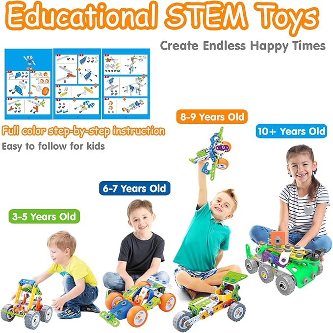 MOONTOY 11 in 1 STEM Toys for 4 5 6 7 8+ Year Old Boy Girl Valentine Birthday Gift Building Toys for Kids Ages 4-8 5-7 6-8 4-6 Erector Set Educational Blocks Construction Stem Activities Creative Game