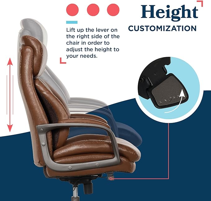 La-Z-Boy Nova Vegan Leather Modern Executive Ergonomic Design Office Chair, Memory Foam Thick Contoured Seat Back with Patented Lumbar Support Technology, Soft to Medium Sit Comfort, Cognac