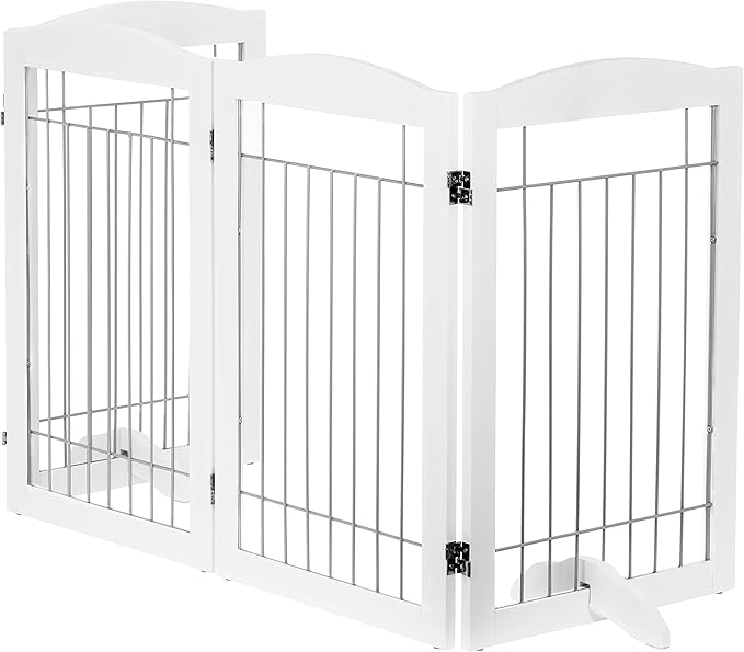 Spirich Extra Wide and Tall Dog gate for The House, Doorway, Stairs, Freestanding Foldable Wire Pet Gate for Dogs, 80-inch Wide,30 inches Tall, White (4 Pannels)