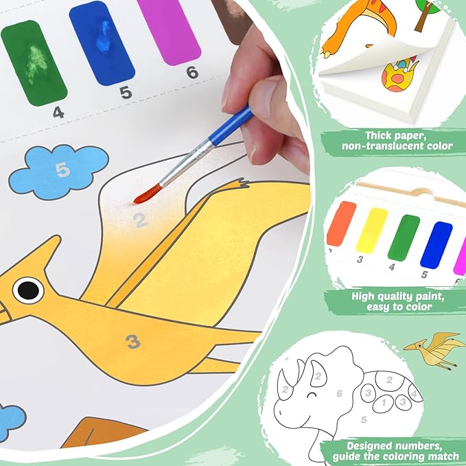 Water Coloring Books for Toddlers - Easter Basket Stuffers Watercolor Paint Book Drawing Art Paper for Kids Mess Free Craft Supplies kit Toy for Age 3 4 5 6 Valentines Birthday Gift(Dinosaur,Animals)