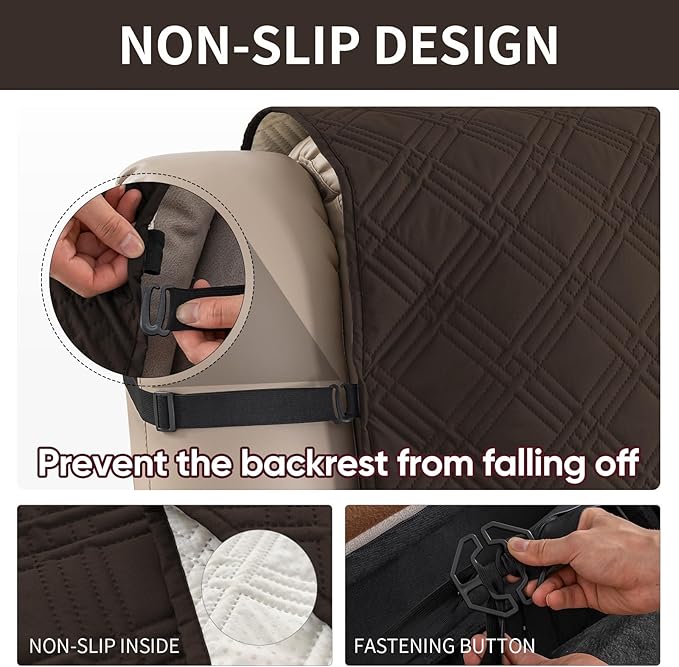 Easehomey Waterproof Recliner Sofa Cover,Non-Slip Reclining Sofa Covers for 3 Seat,Washable Reclining Sofa Cover Furniture Protector with Elastic Straps Pocket for Kids, Pets(Chocolate,3Seat)